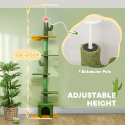 PawHut Floor to Ceiling Cat Tree, 230-275cm Height Adjustable, 6-Level with Scratching Posts Ball, Green