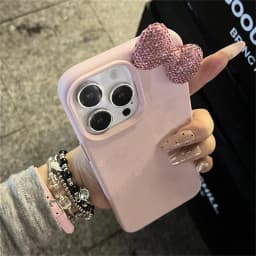 Luxury Rhinestone Bow Litchi Pattern Leather Phone Case For iPhone 11 12 13 14 15 Pro Max X XS XR 7 8 Plus Shockproof Soft Case