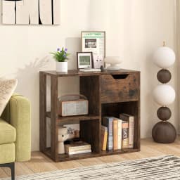 GOFLAME 3-Cube Bookcase 2-tier Wooden Storage Shelf w/ Drawer-Coffee