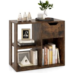 GOFLAME 3-Cube Bookcase 2-tier Wooden Storage Shelf w/ Drawer-Coffee