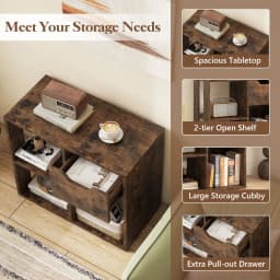 GOFLAME 3-Cube Bookcase 2-tier Wooden Storage Shelf w/ Drawer-Coffee