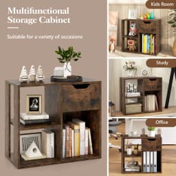 GOFLAME 3-Cube Bookcase 2-tier Wooden Storage Shelf w/ Drawer-Coffee