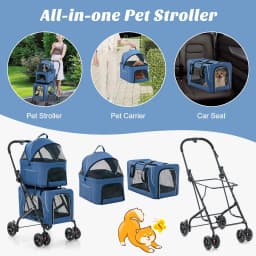 GOFLAME Double-Layer Pet Stroller Pushchair 3-in-1 Folding Dog Cat Walk Travel Carrier
