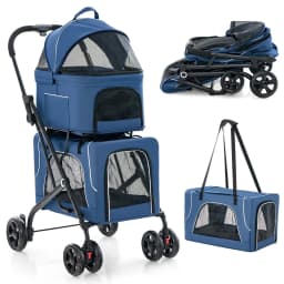 GOFLAME Double-Layer Pet Stroller Pushchair 3-in-1 Folding Dog Cat Walk Travel Carrier