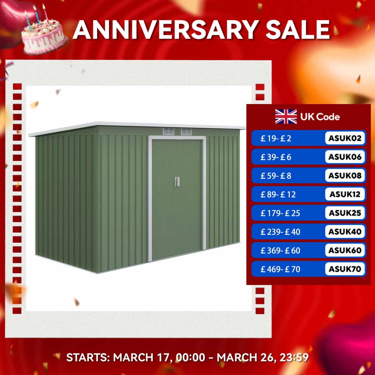 Garden Storage Shed Store Metal Roof Building, Dark Green
