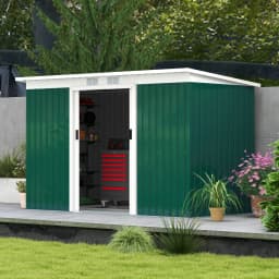 Garden Storage Shed Store Metal Roof Building, Dark Green