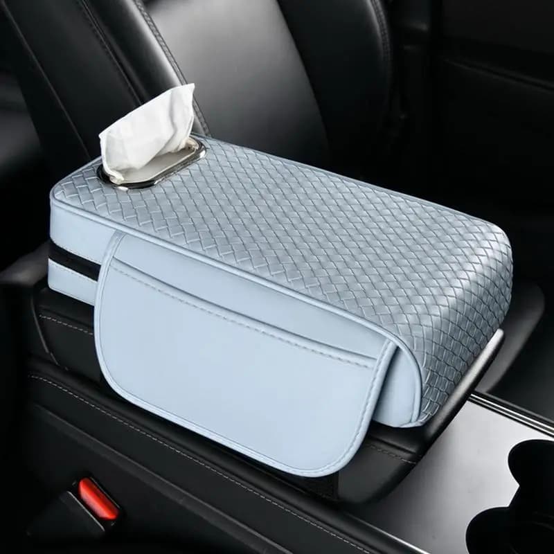 Car Armrest Cover Leather With Tissue Storage Memory Foam Height Pad Universal Auto Center Armrest Protective Cushion Support