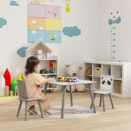 ZONEKIZ Kids Table and Chair Set Toddler Table with 2 Chairs 3 Pieces Grey