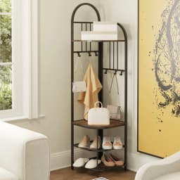 GOFLAME 4-Tier Coat Rack 180cm Tall Entryway Shoes Shelf Organizer-Brown