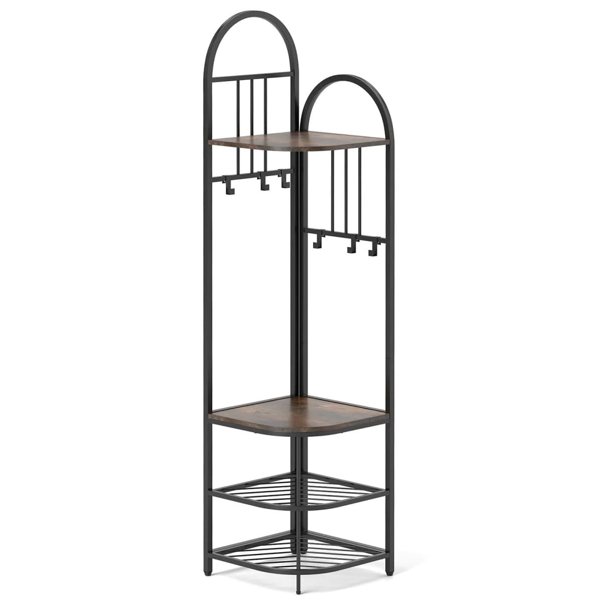 GOFLAME 4-Tier Coat Rack 180cm Tall Entryway Shoes Shelf Organizer-Brown
