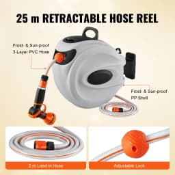 SucceBuy Retractable Hose Reel 82 feet x 1/2 inch 180° Swivel Bracket Wall-Mounted Garden Water Hose Reel with 9-Pattern Nozzle