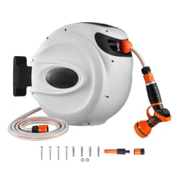 SucceBuy Retractable Hose Reel 82 feet x 1/2 inch 180° Swivel Bracket Wall-Mounted Garden Water Hose Reel with 9-Pattern Nozzle