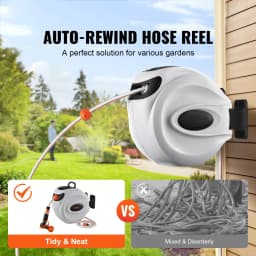 SucceBuy Retractable Hose Reel 82 feet x 1/2 inch 180° Swivel Bracket Wall-Mounted Garden Water Hose Reel with 9-Pattern Nozzle
