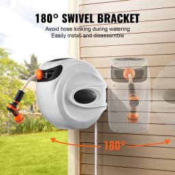 SucceBuy Retractable Hose Reel 82 feet x 1/2 inch 180° Swivel Bracket Wall-Mounted Garden Water Hose Reel with 9-Pattern Nozzle