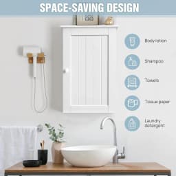 BRIEFNESS Bathroom Cabinet Single Door Wall Mounted Bathroom Cabinet Wall Cabin et Medicine Cabinet Adjustable Shelves White