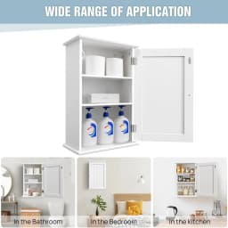 BRIEFNESS Bathroom Cabinet Single Door Wall Mounted Bathroom Cabinet Wall Cabin et Medicine Cabinet Adjustable Shelves White