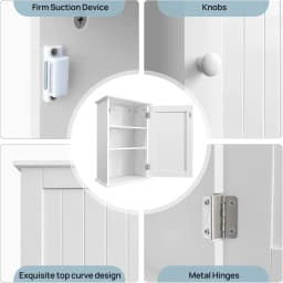 BRIEFNESS Bathroom Cabinet Single Door Wall Mounted Bathroom Cabinet Wall Cabin et Medicine Cabinet Adjustable Shelves White