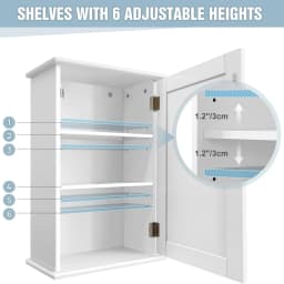 BRIEFNESS Bathroom Cabinet Single Door Wall Mounted Bathroom Cabinet Wall Cabin et Medicine Cabinet Adjustable Shelves White