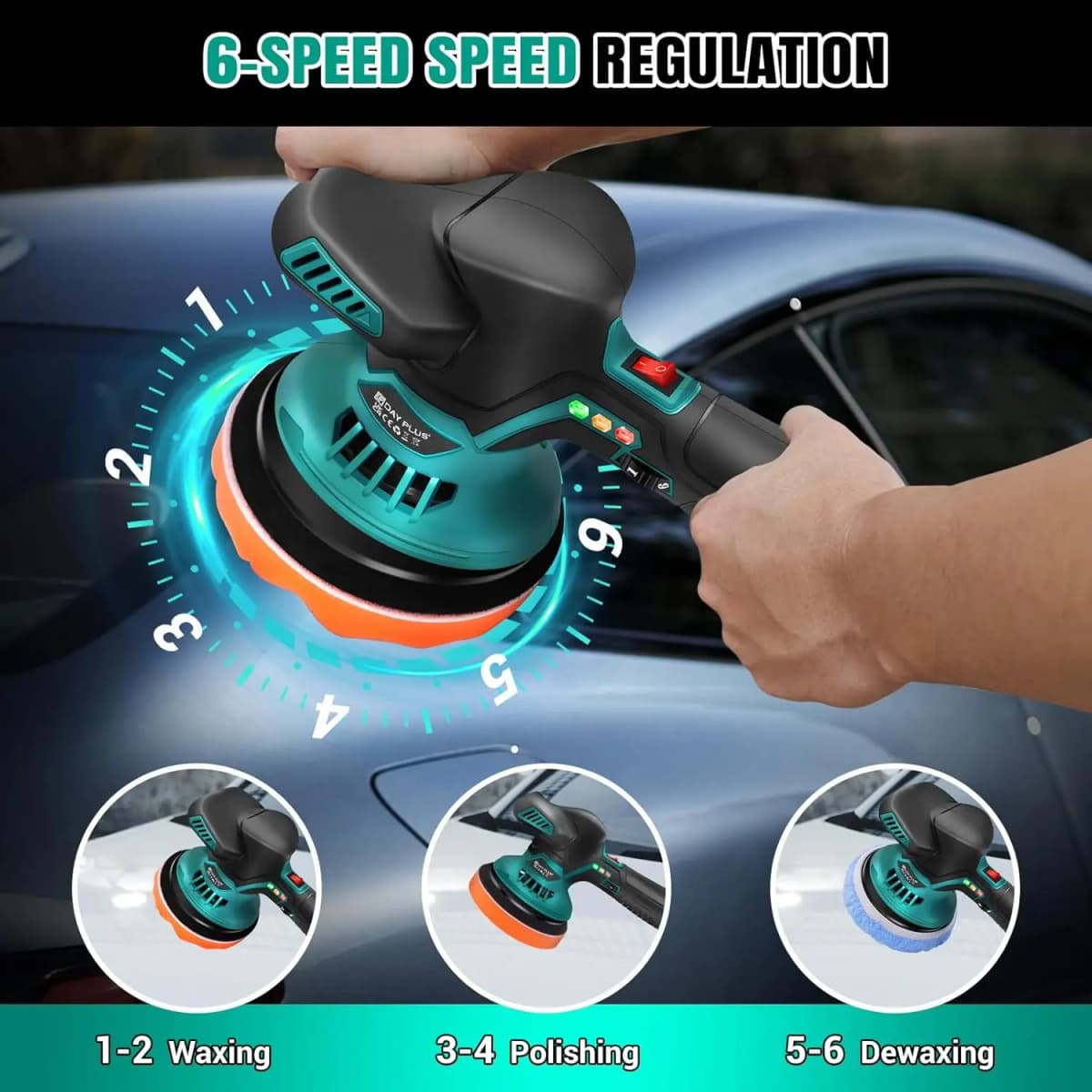 BRIEFNESS Car Polisher Set Battery Waxer Car Buffer Electric Polisher 2800-5500 RPM 6 Variable Speeds Car Detailing Car Cleaning