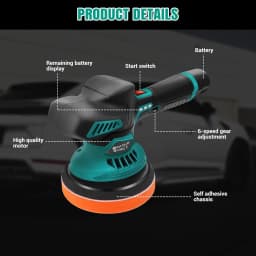 BRIEFNESS Car Polisher Set Battery Waxer Car Buffer Electric Polisher 2800-5500 RPM 6 Variable Speeds Car Detailing Car Cleaning