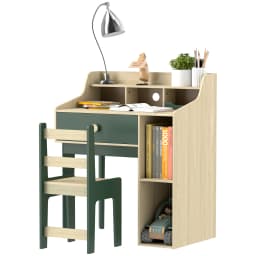 AIYAPLAY Kids Desk and Chair Set with Storage Shelves, Drawer, Kids Table and Chair Set for 3-10 Years, Green