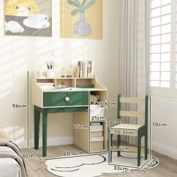 AIYAPLAY Kids Desk and Chair Set with Storage Shelves, Drawer, Kids Table and Chair Set for 3-10 Years, Green