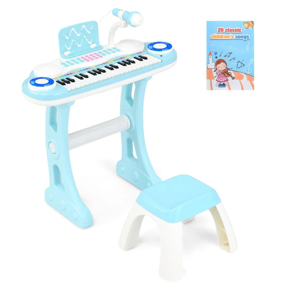 DORTALA Electronic Kids Piano Toy 37 Keys Piano Keyboard with Stool-Blue