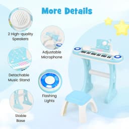 DORTALA Electronic Kids Piano Toy 37 Keys Piano Keyboard with Stool-Blue
