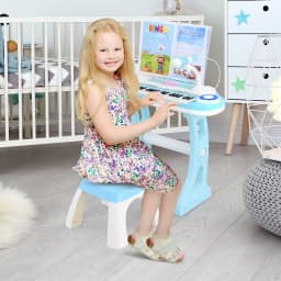 DORTALA Electronic Kids Piano Toy 37 Keys Piano Keyboard with Stool-Blue