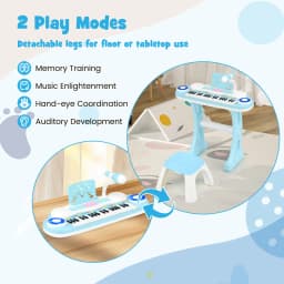 DORTALA Electronic Kids Piano Toy 37 Keys Piano Keyboard with Stool-Blue
