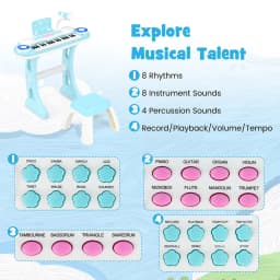 DORTALA Electronic Kids Piano Toy 37 Keys Piano Keyboard with Stool-Blue