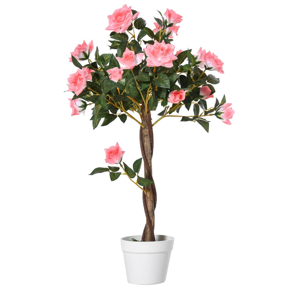 Outsunny Set of 1/2 90cm Artificial Rose Tree, Fake Decorative Plant