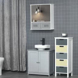 kleankin Bathroom Mirror Cabinet Wall Mount Storage Unit Double Doors, Grey
