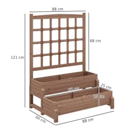2-Tier Wooden Raised Flower Bed with Trellis and Drainage Holes, Brown