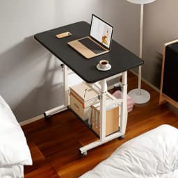 Voltsify Mobile Over Height Adjustable Mobile Table Overbed Desk with Shelves Wheels Laptop Tray Stand