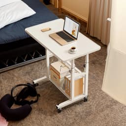 Voltsify Mobile Over Height Adjustable Mobile Table Overbed Desk with Shelves Wheels Laptop Tray Stand
