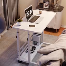 Voltsify Mobile Over Height Adjustable Mobile Table Overbed Desk with Shelves Wheels Laptop Tray Stand