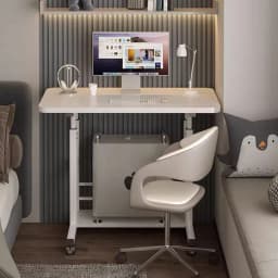 Voltsify Mobile Over Height Adjustable Mobile Table Overbed Desk with Shelves Wheels Laptop Tray Stand