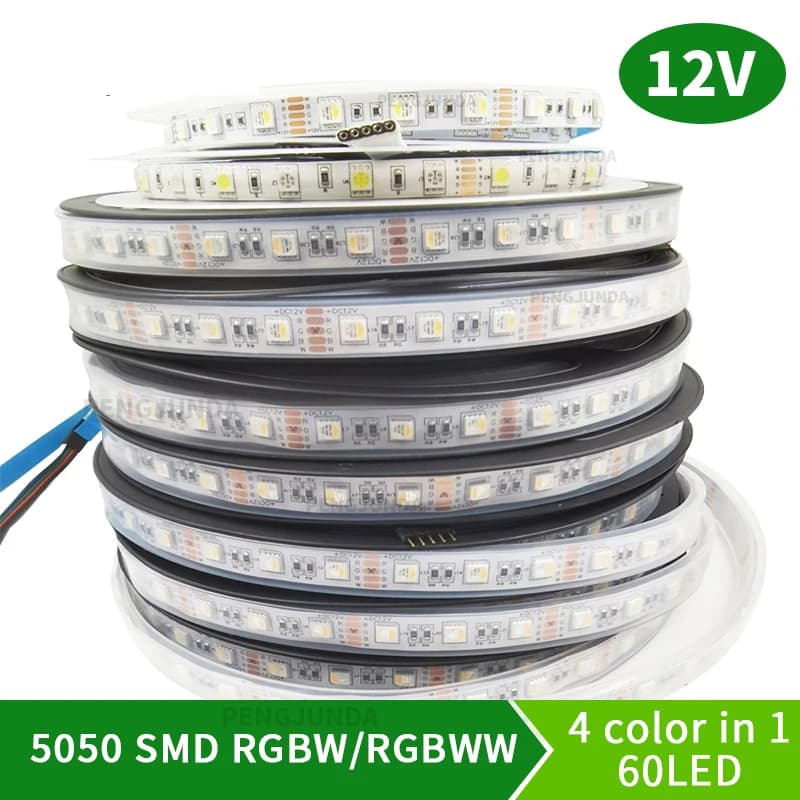 5M/lot DC12V SMD 5050 RGBW RGBWW 4 color in 1 Led Chip 60Leds/m Waterproof IP30/65/IP67 5050 SMD Flexible LED Strip Light