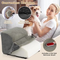 GOFLAME High-Density Foam Dog Ramp 2-Tier Pet Stairs w/Washable Cover-Grey