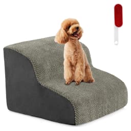 GOFLAME High-Density Foam Dog Ramp 2-Tier Pet Stairs w/Washable Cover-Grey
