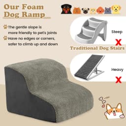GOFLAME High-Density Foam Dog Ramp 2-Tier Pet Stairs w/Washable Cover-Grey