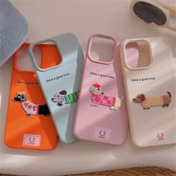 Cute Cartoon Dachshund Litchi Pattern Phone Case For iPhone 16 15 14 13 12 Pro Max 11 Korean Lovely Shockproof Soft Cover Funda