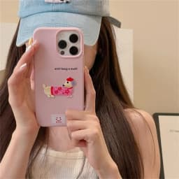 Cute Cartoon Dachshund Litchi Pattern Phone Case For iPhone 16 15 14 13 12 Pro Max 11 Korean Lovely Shockproof Soft Cover Funda