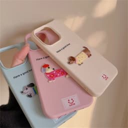 Cute Cartoon Dachshund Litchi Pattern Phone Case For iPhone 16 15 14 13 12 Pro Max 11 Korean Lovely Shockproof Soft Cover Funda