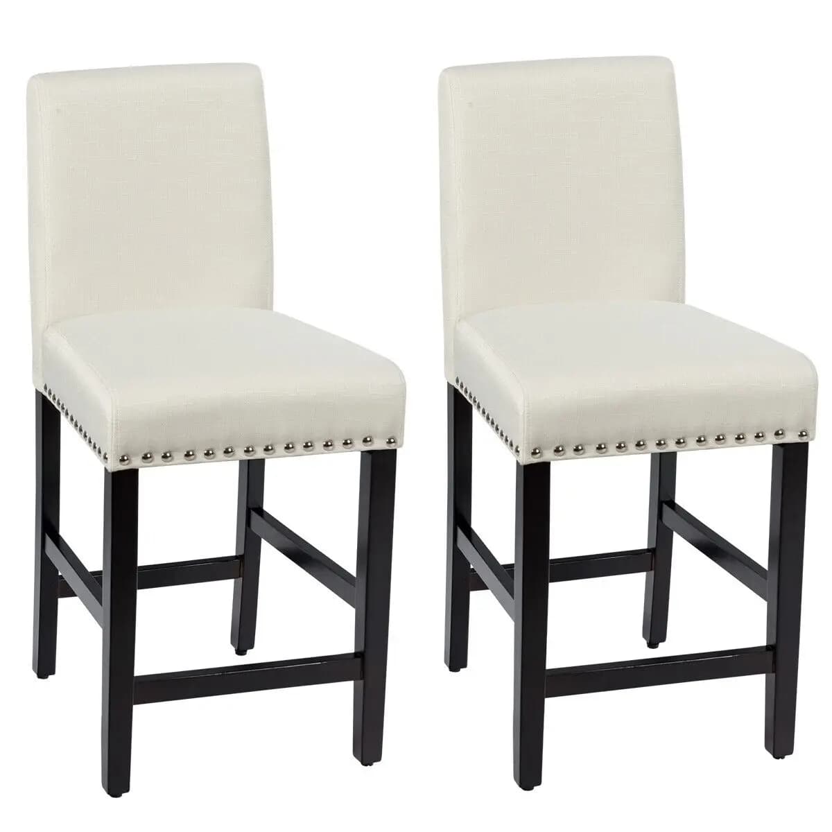 GOFLAME Set of 2 Bar Stools Counter Height Chair Upholstered W/ Low Backrest Wide Seat