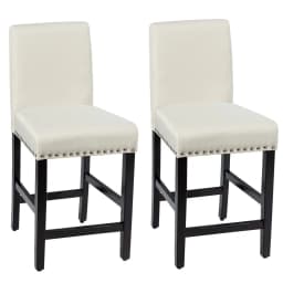 GOFLAME Set of 2 Bar Stools Counter Height Chair Upholstered W/ Low Backrest Wide Seat