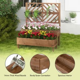 GOFLAME Wood 2-Tier Raised Garden Bed with Trellis Elevated Planter Box Container w/ Leg