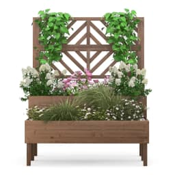 GOFLAME Wood 2-Tier Raised Garden Bed with Trellis Elevated Planter Box Container w/ Leg