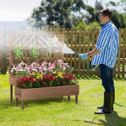 GOFLAME Wood 2-Tier Raised Garden Bed with Trellis Elevated Planter Box Container w/ Leg
